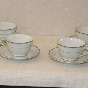 Vintage Metasco Footed White and Platinum Cup and Saucer - Set of 4